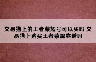 交易猫上的王者荣耀号可以买吗 交易猫上购买王者荣耀靠谱吗